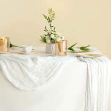 10pcs Rectangular Table Runner, 180*90cm, 300*90cm, 400*90cm, Cheese Cloth Table Runner, Boho Cheesecloth Table Cloth, Transparent Tablecloth, Suitable For Wedding Bride Baby Shower Birthday Or Holiday Party Cake Table Decor, Romantic Banquet Table Decor Chiffon Table Runner For Birthday, Wedding, Party, Holiday Celebration And Baby Shower