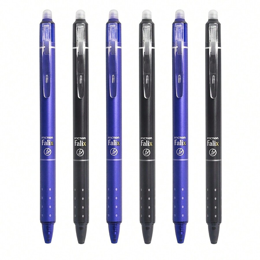 6pcs Friction Erase 0.5mm Neutral Black & Blue Ink Pens Simple Press
