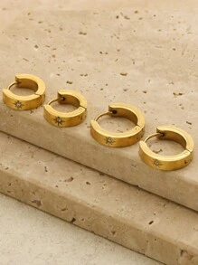 1Pair/2Pcs 4mm Width Stainless Steel Cute Earrings For Women Ladies Hoop Earrings Jewelry Valentines