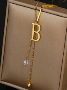 Collar de moda minimalista de acero de titanio con borlas y letras para mujeres, accesorios personalizados de colgante cuadrado con  único