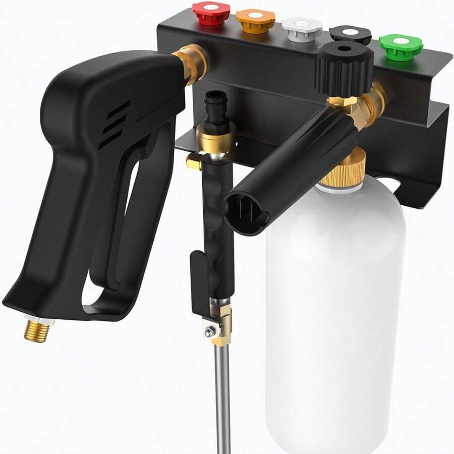 Pressure Washer Gun Holder, Power Washer&Snow Foam Cannon Quick Disconnect Tool Organizer, Pressure Washer Nozzle Tip&Wand Extension Storage Rack, Storage Wall Mount For 1/4" Quick Connector - Silver - View 1