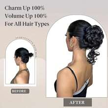 1 Máy Tính Màu Đen Lộn Xộn Bun Phần Lông Scrunchie Tousled Updo Làm Tóc Búi Tóc Xoăn Lượn Sóng Đuôi Ngựa Tổng Hợp Búi Tóc Cho Nữ bé Gái - màu đen - Xem 7