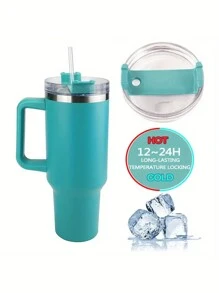 Vaso térmico 1 pieza, vaso térmico con tapa, botella de agua aislada de acero inoxidable de 40 oz con asa, vaso portátil para coche, hogar, oficina, accesorio de viaje de verano, regalo de cumpleaños - 40 onzas - Ver 18