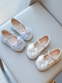 2024 Nouvelles chaussures plates à cristal de princesse pour filles, fond souple décontracté pour enfants, de fête/robe, printemps automne