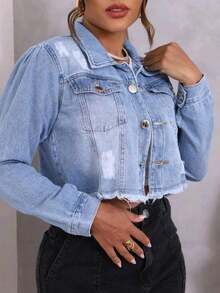 Women Denim Jackets & Coats - Rửa nhẹ - Xem 3