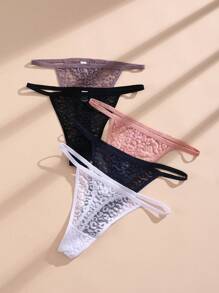 5pcs Women's Sexy Lace G-String, Comfortable And Breathable Low-Waist Underwear Set, Low Rise