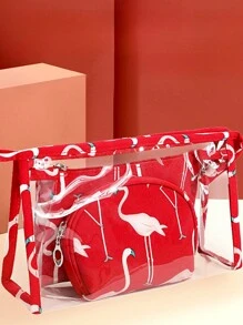 Cute Animal Bird 3pcs Waterproof Transparent Toiletry Bags Set For Travel