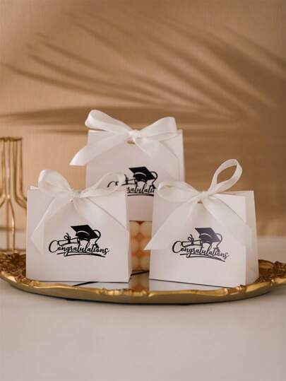 10/50 pezzi Sacchetti regalo in carta, decorati con motivi di cappelli da laurea metallici moderni e fiocchi, sacchetti per feste di laurea