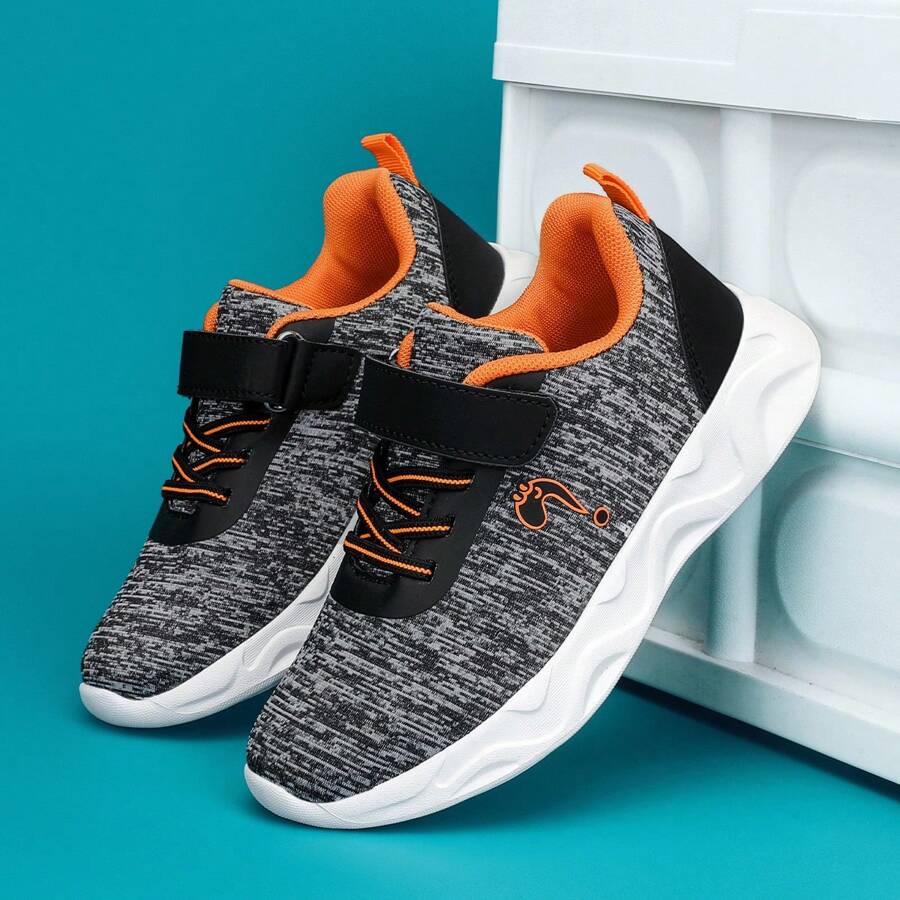1 par de zapatillas deportivas de malla para niños cómodas y casuales de corte bajo, ligeras y transpirables - Gris - Ver 1