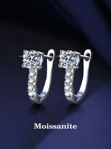 2pcs Fashionable And Versatile 925 Silver Single 50-Point Moissanite U-Shaped Earrings For Women's Everyday Wear Parties And Commutes, Jewelry Gifts Diamond Earrings