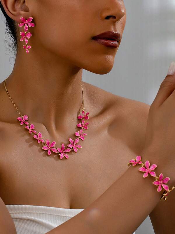 Set de 4 piezas de joyería vintage con pulsera, collar y pendientes de mosaico de flores, un elegante juego de joyas de fiesta de alta gama como regalo para San Valentín, mamá, madre, Día de la Madre