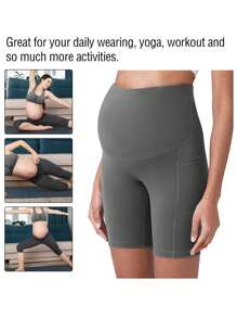 Women's Maternity Yoga Shorts Over The Belly Bump Summer Workout Biker Running Active Short  Athletic Pregnant Pants With Pockets - 灰色 - 查看 3