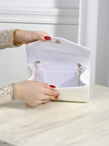 1pc Solid Color Pu Magnetic Closure Chain Clutch Bag For Daily Use, Date And Party, Essential Wedding Items,Perfectly Matching With Graduation Dress, Prom Dresses