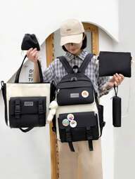 Multineos Comercial Kit 5 Mochila Feminina Masculina Para Escolar Viajar Estilo Casual Kpop Multiuso Com Grande Capacidade