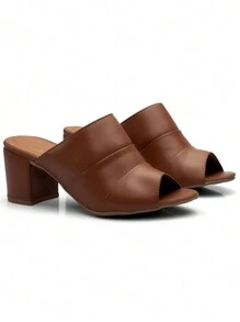 Sandália Feminina Tamanco Feminino Colors Salto 6cm Grosso Botinha - Caramelo - Visão 3