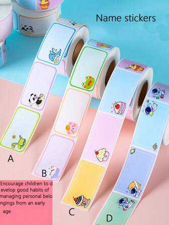 1 卷 280 张卡通学生姓名贴纸，防水抗撕裂，适用于课堂用品、笔记本、教科书