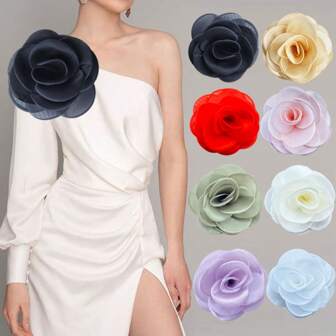 19CM Light Luxury Elegant Mesh Gauze Aart Brooch Camellia Party Party Couples Clothing Accessories