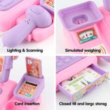 1 套儿童迷你收银机玩具 - 具有声光效果、扫描功能、逼真的收银台模型，需要 2 节 AA 电池（不包括在内）