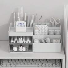 1 pièce Organiseur de bureau charmant thème lapin avec 2 tiroirs transparents - Boîte de rangement en plastique durable pour fournitures de bureau et articles divers, idéal pour la décoration de la maison et du bureau, fournitures scolaires, cadeau de fête, cadeau de Noël, rentrée scolaire, fournitures scolaires, trousse à crayons, sac d'école
