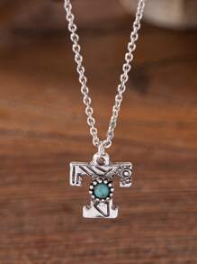 1 Stück Retro Antik Silber Farbe western blaue Türkis Stein Dekor Buchstaben Initialen Anhänger Halskette für Frauen