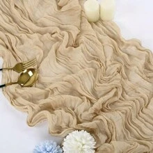10pcs Rectangular Table Runner, 180*90cm, 300*90cm, 400*90cm, Cheese Cloth Table Runner, Boho Cheesecloth Table Cloth, Transparent Tablecloth, Suitable For Wedding Bride Baby Shower Birthday Or Holiday Party Cake Table Decor, Romantic Banquet Table Decor Chiffon Table Runner For Birthday, Wedding, Party, Holiday Celebration And Baby Shower