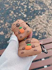 新款个性化卡通可爱水豚 / Pro 保护套 柔软硅胶蓝牙无线耳机壳 防震保护壳 兼容 Pro 第二代和第三代 - 棕色 - 查看 5