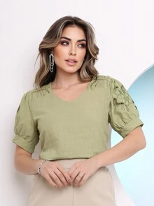 Women Blouses - 綠色 - 查看 3