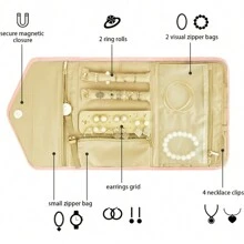 1 件可折叠珠宝收纳袋、珠宝卷袋、化妆包、防水旅行珠宝袋、便携式珠宝收纳袋、必备旅行配件太阳旅行酷炫返校