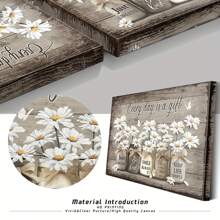 1pc Houten ingelijste rustieke wandkunst Daisy vlinder cadeau canvas vintage bloemen wandkunst, bloemen inspirerende foto voor slaapkamer woonkamer badkamer kantoor wanddecoratie ingelijste huisdecoraties klaar om op te hangen met ingelijste, posters voor kamer, woondecoratie, vintage kamerdecoratie esthetiek, Cottagecore wanddecoratie