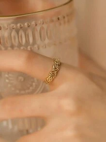 Bague de mode minimaliste pour femme, feuille en argent S925 plaqué en or 14k avec motif en branche d'arbre ajouré