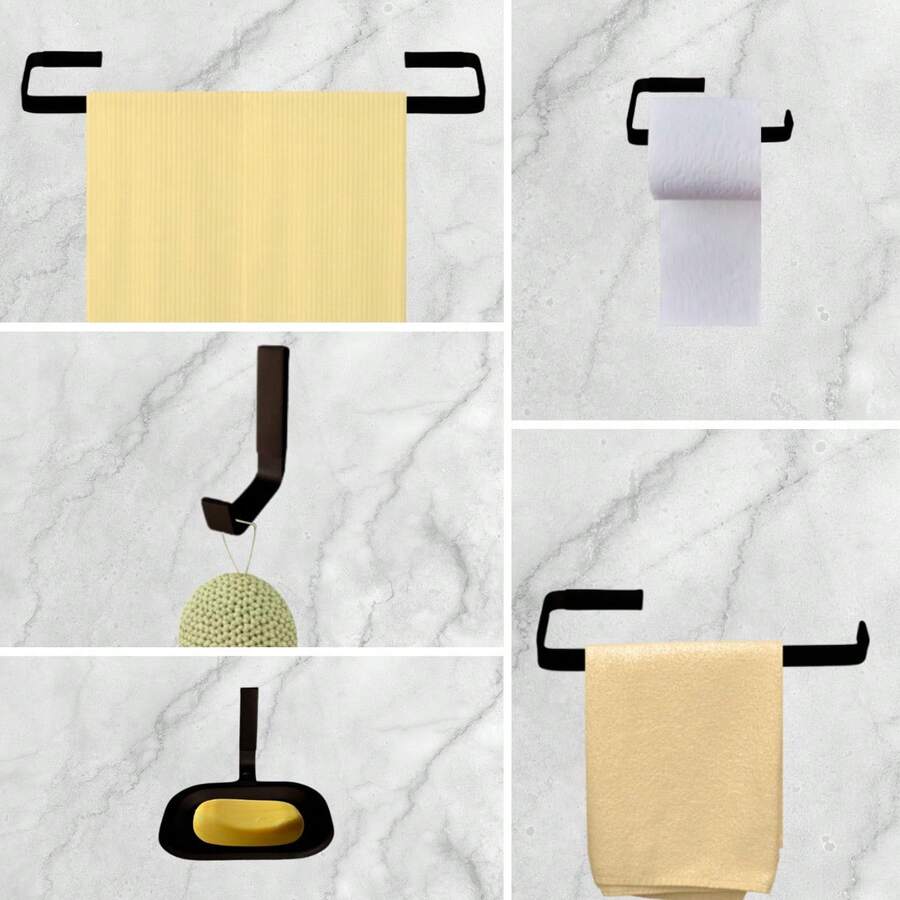 Kit Acessórios Para Banheiro Quadrado 5 Peças Preto