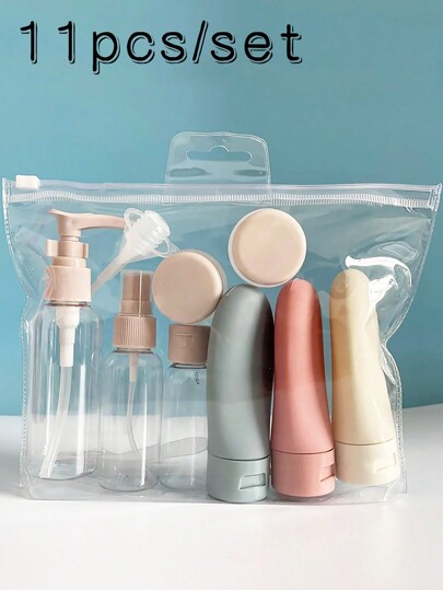 Set di 11 bottiglie da viaggio per prodotti da toeletta, bottiglie a spruzzo ricaricabili di dimensioni per viaggio, contenitori per shampoo, balsamo, liquidi, lozione, sapone, detergente per il corpo per uomo e donna in viaggio daffari, per il ritorno a scuola o per gli accessori personali per viaggi essenziali, antifuga