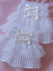 1 Pair Lace Bow Decor Solid Color Cuffs - White - View 2