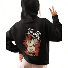 Sudadera para Parejas en Duo Diseño Impreso de Gatos con Musica - Negro - Ver 2