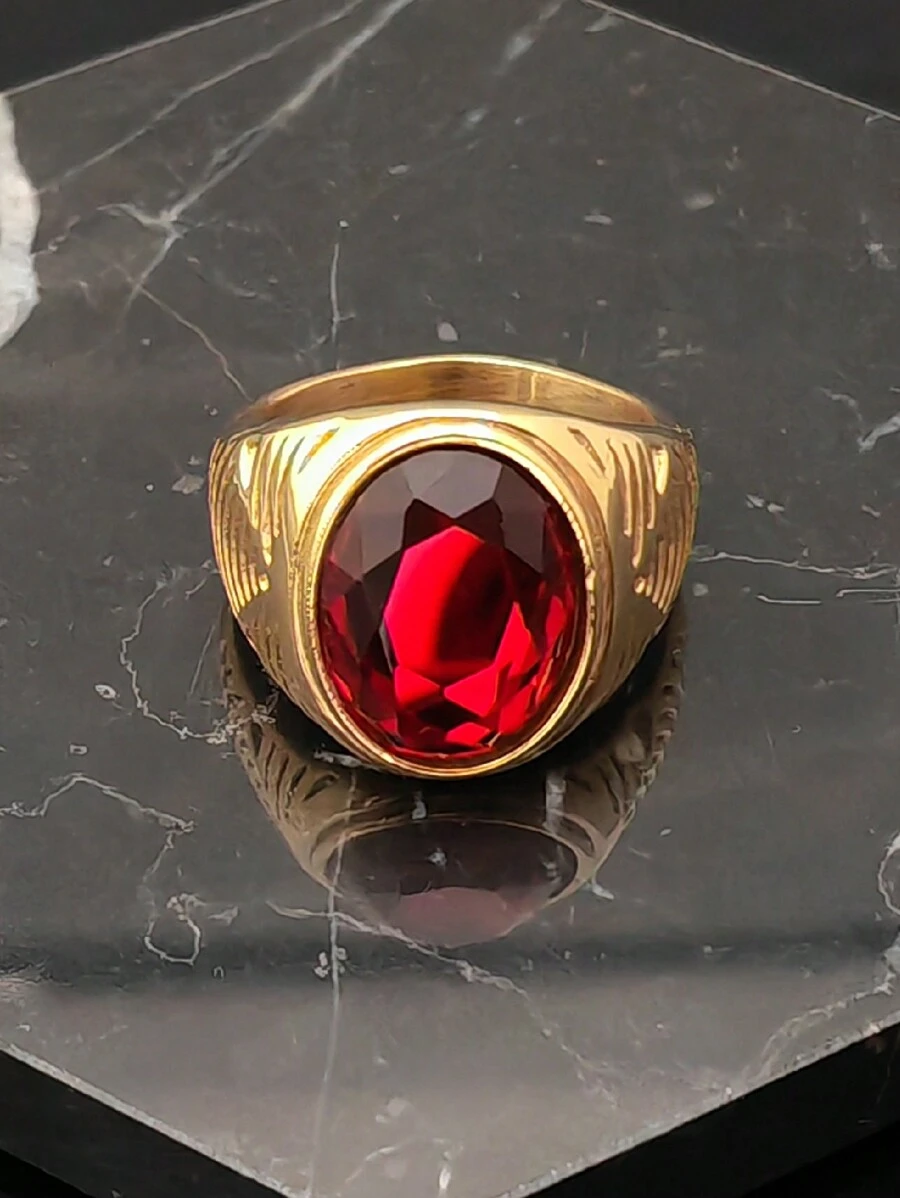 Vogue Design Handmade Men Jewellery Single Artificial Red Stone Stainless Steel Rings - Ring - View 1