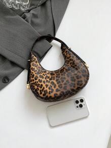 豹紋迷你新月形肩背包，手提包，簡約時尚，女士經典皮質錢包，名人、情侶專用，適用於旅行、工作、派對和週末假期 - 彩色 - 查看 2