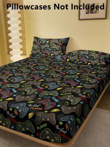 1 peça Lençol Ajustado Escovado com logotipo de Best Gamer Impresso, Capa de Cama Impressa, Conjunto de Roupa de Cama (Fronha não Incluída), Quarto