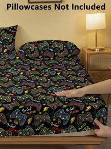 1 peça Lençol Ajustado Escovado com logotipo de Best Gamer Impresso, Capa de Cama Impressa, Conjunto de Roupa de Cama (Fronha não Incluída), Quarto