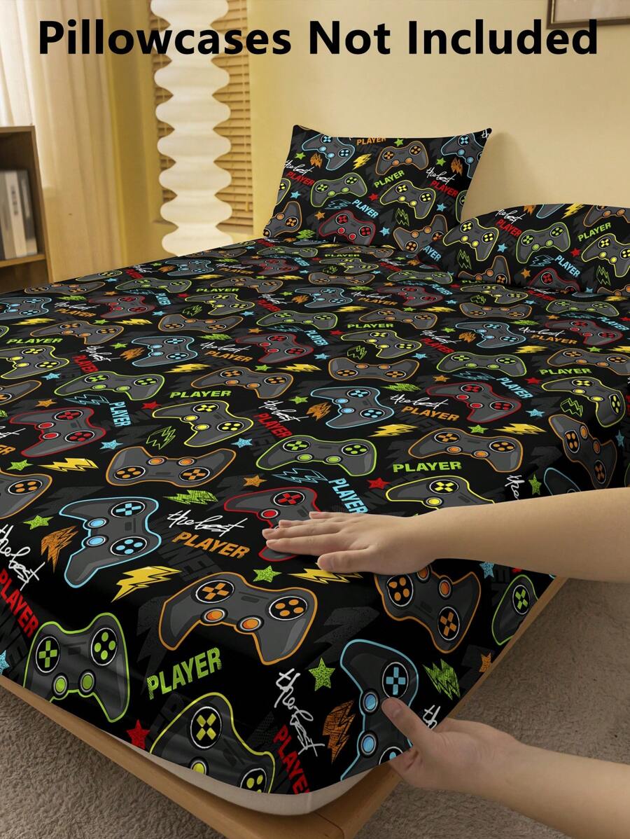1 peça Lençol Ajustado Escovado com logotipo de Best Gamer Impresso, Capa de Cama Impressa, Conjunto de Roupa de Cama (Fronha não Incluída), Quarto