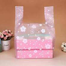 100入組超市購物粉色櫻花花背心塑料袋，適用於禮品、化妝品、食品和糖果包裝。這是一個便宜實用的物品，可用於購物、派對小禮物、婚禮和生日派對、手工藝品和禮品。 - 透櫻 - 查看 4