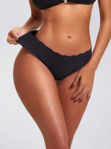 5 piezas Bragas de bikini sin costuras, transpirables, de seda con tela de onda, color negro - Negro - Ver 2