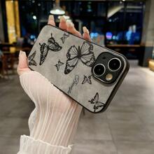 Vintage Butterfly Faux Leather Phone Case,International Version, Not The Domestic Version - Grey - View 11