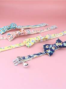 Pet Collar With Print Bowknot Design - Daisy & Sunflower Cat/Dog Collar - Pink - View 6