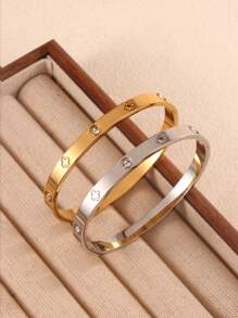 VceTd A Minimalist And Elegant Stainless Steel Bracelet With Carved Clover And Glass Rhinestone, Suitable For Women To Wear On Parties Or Daily Life, Or As A Gift For Mother's Day. Valentines,Mom,Mother,Mother's Day,Gift - CX717 - View 12