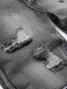 Tween Boy Fashionable Distressed Denim Shorts - Grey - View 4