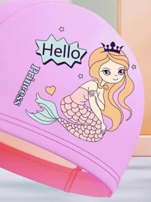1 pieza Gorro de natación rosa de PU con diseño de sirena resistente al agua para piscina y playa