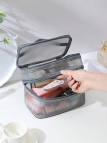 1 Túi Lưới Hai Lớp Túi Vệ Sinh Túi Đựng Mỹ Phẩm Sắp Xếp Du Lịch Túi Trang Điểm Chống Nước Có Móc Đựng Bút Chì Kẻ Lông Mày, Bàn Chải Đánh Răng, Trang Sức, Nước Hoa, Văn Phòng Phẩm Và Các Sản Phẩm Kỹ Thuật Số - Nhiều màu - Xem 6