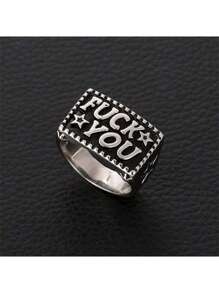 1pc Punk Style Silver Metallic Wire Letter Ring