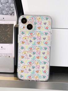 1 pièce Étui de téléphone transparent avec motif cœur aux yeux de ligne coloré, compatible avec 11/12/13/14/15 Pro Max et - Multicolore - Voir 3