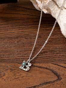 1 Stück Retro Antik Silber Farbe western blaue Türkis Stein Dekor Buchstaben Initialen Anhänger Halskette für Frauen